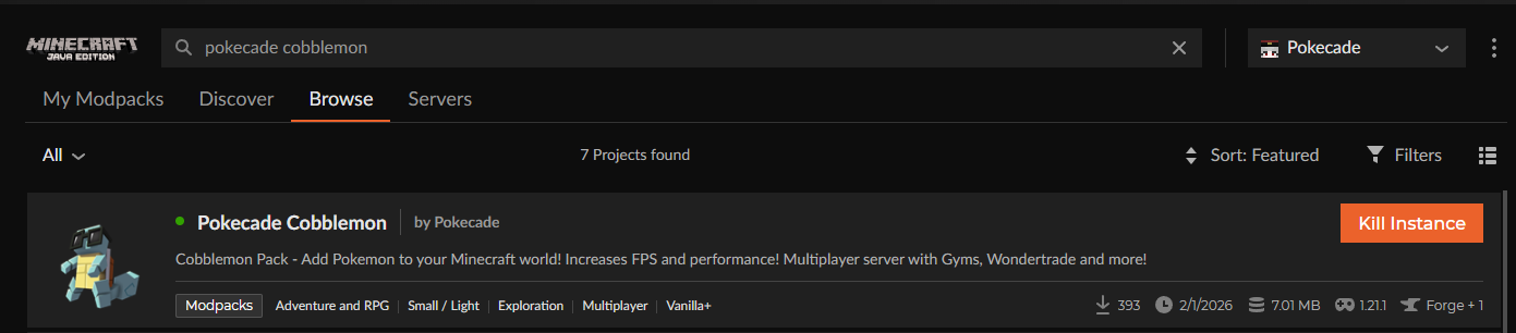 Search for Pokecade Cobblemon in CurseForge