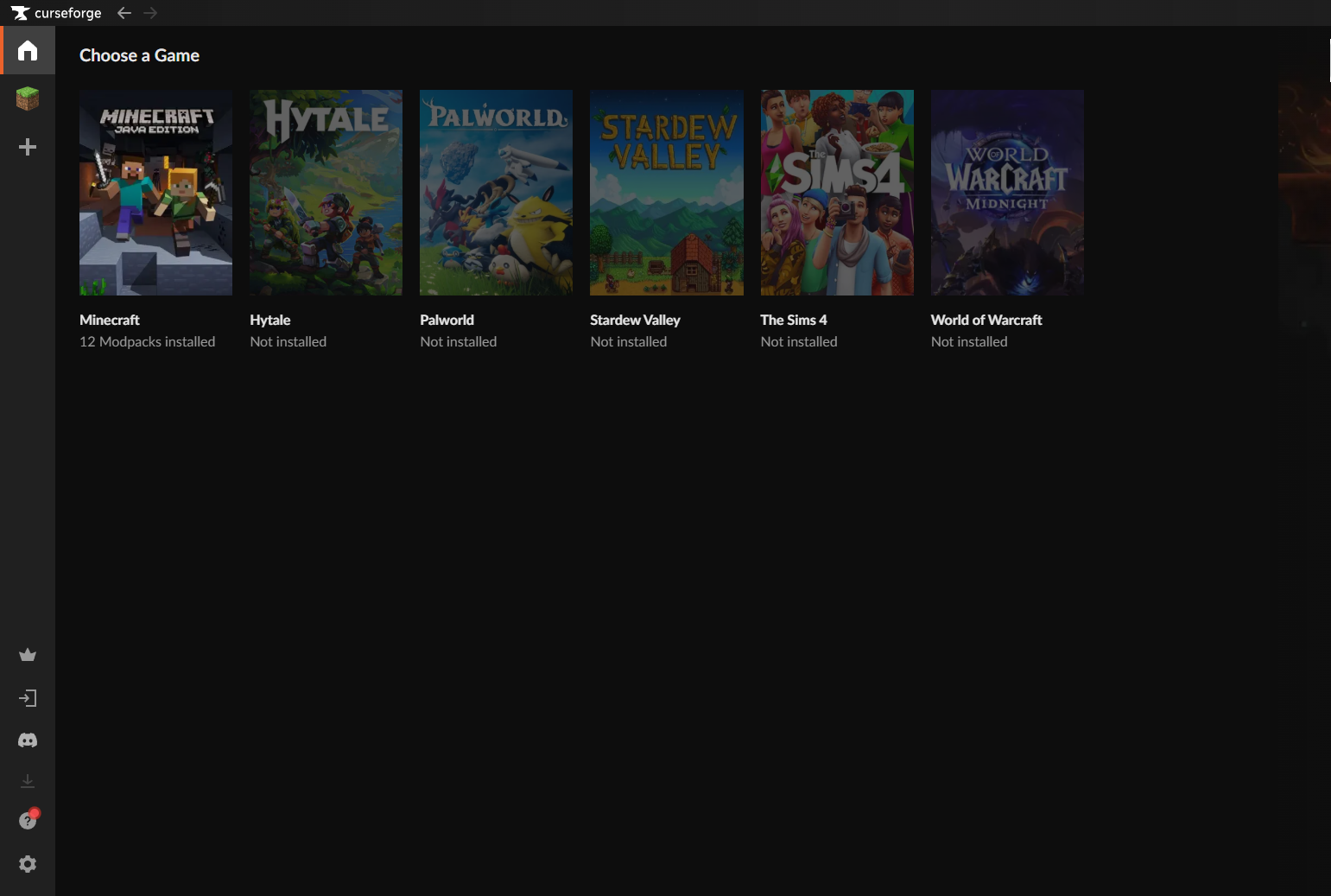 Select Minecraft in CurseForge